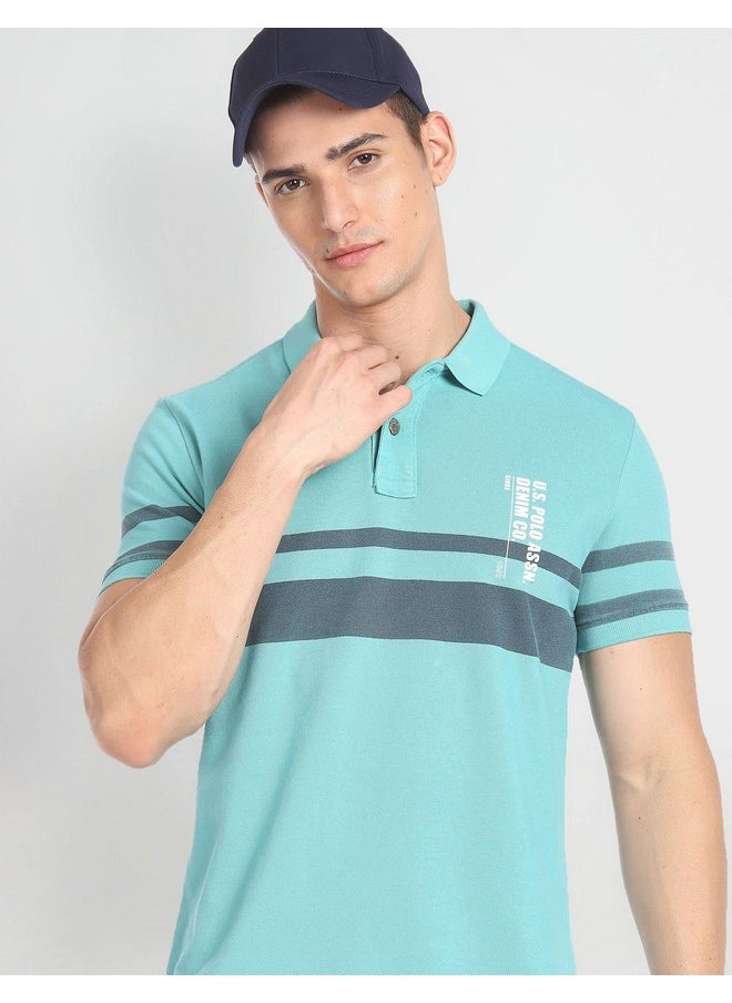U.S. Polo Assn. Men's Striped Slim Fit T-Shirt (UDOEN1POLO104_Turquoise