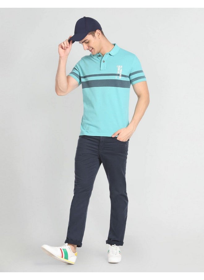 U.S. Polo Assn. Men's Striped Slim Fit T-Shirt (UDOEN1POLO104_Turquoise