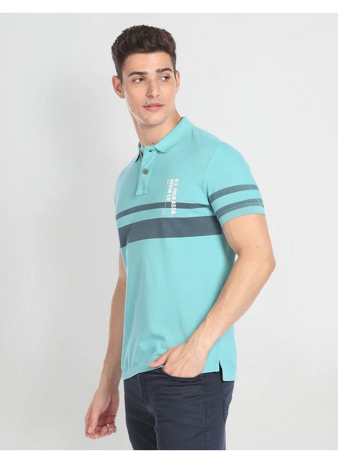 U.S. Polo Assn. Men's Striped Slim Fit T-Shirt (UDOEN1POLO104_Turquoise