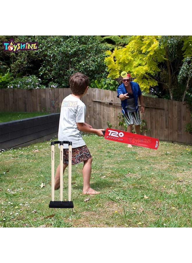 Toyshine Speed Up T-20 Combo Box Cricket Kit for Kids (Bat Size: 4, 5-10 yrs) Outdoor Sports Toy Gift for Boys Girls Picnic Fun - RED- SSTP