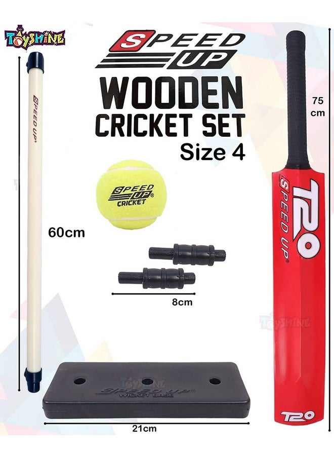 Toyshine Speed Up T-20 Combo Box Cricket Kit for Kids (Bat Size: 4, 5-10 yrs) Outdoor Sports Toy Gift for Boys Girls Picnic Fun - RED- SSTP