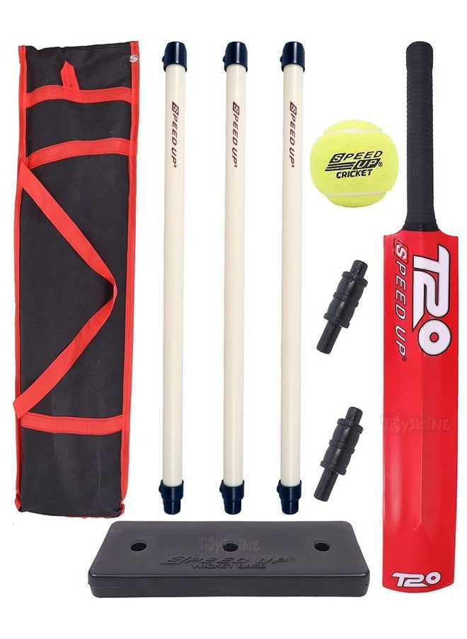 Toyshine Speed Up T-20 Combo Box Cricket Kit for Kids (Bat Size: 4, 5-10 yrs) Outdoor Sports Toy Gift for Boys Girls Picnic Fun - RED- SSTP