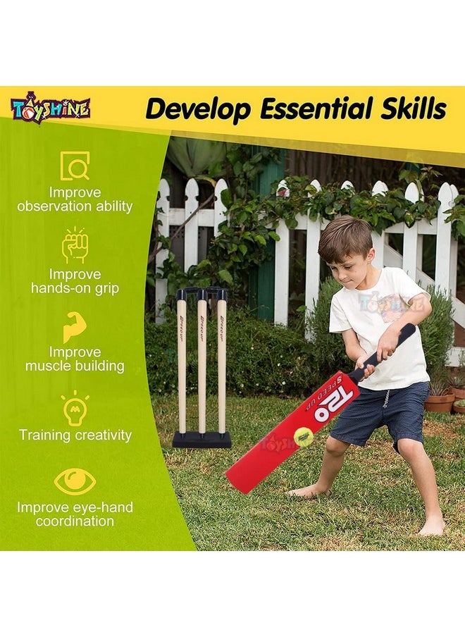 Toyshine Speed Up T-20 Combo Box Cricket Kit for Kids (Bat Size: 4, 5-10 yrs) Outdoor Sports Toy Gift for Boys Girls Picnic Fun - RED- SSTP