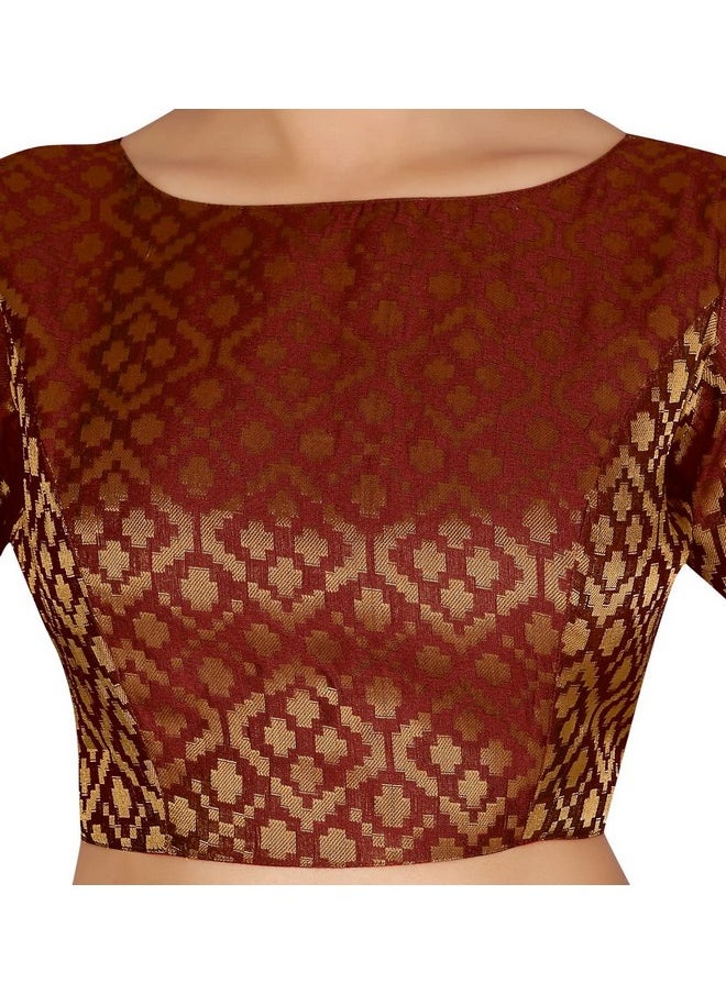 Studio Shringaar Women's Readymade Brocade Elbow Length Sleeves Saree Blouse (Maroon, 46)