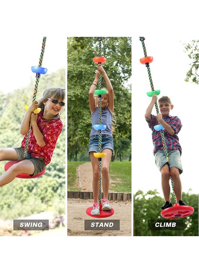 Toy Park Swing Climbing Rope with Platform, Hanging disc, Indoor & Outdoor Swingset Jhula Climber for Kids, Stand, Swing & Climb, 80 inches High- Red Color