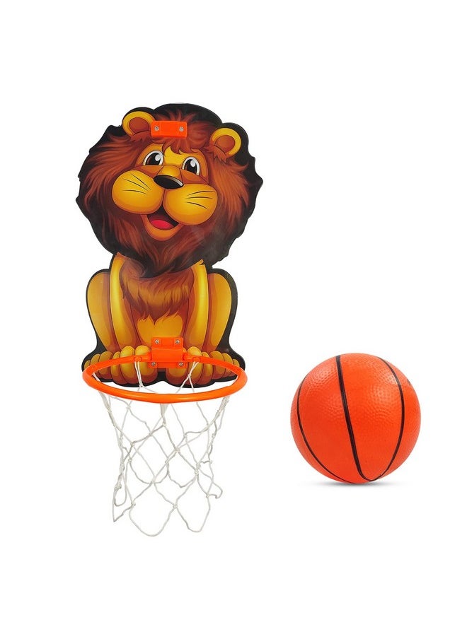 NHR Lion Basket Ball for Kids, Toys for Boys and Girls, Portable Set with Hanging Board, Ring Net, Ball Indoor and Outdoor Games, Good for Pastime Birthday and Return Gift