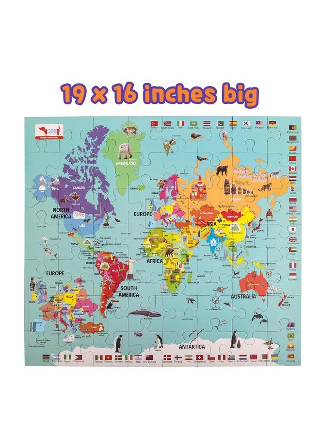 CocoMoco Kids World Map Puzzle for 3 to 6 Year Old Boys and Girls, 56 Pieces, Learning and Educational Gift, Return Gift for Kids (Pack of 1)