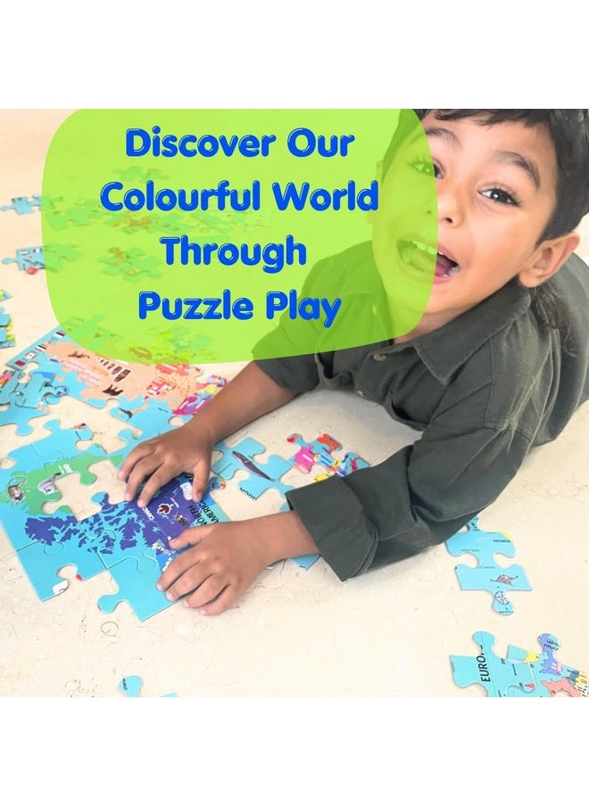 CocoMoco Kids World Map Puzzle for 3 to 6 Year Old Boys and Girls, 56 Pieces, Learning and Educational Gift, Return Gift for Kids (Pack of 1)