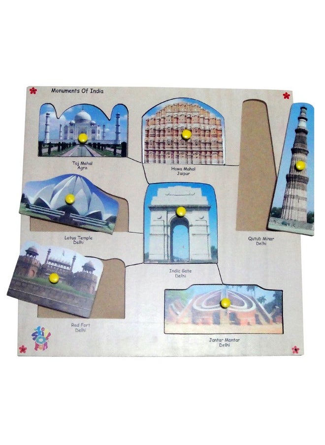 Skillofun King Size Identification Tray - Engage Children in Learning | Features Ten Indian Monument Pieces | Descriptive Information | Develop Motor Skills | Educational Self-Corrective Puzzle