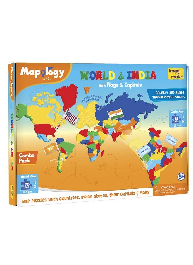Imagimake Mapology - Monuments of The World, Map Puzzle of India and World with Capitals and Flags of Countries, Educational Toy - Puzzles for Kids for Age 5 Years+, Best Gift for Boys & Girls