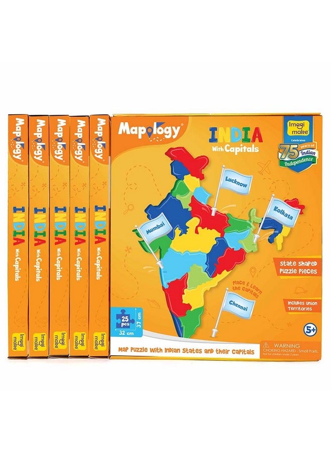 Imagimake Mapology India with State Capitals - Educational Toy and Learning Aid for Boys and Girls-Map Puzzle-Jigsaw Puzzle, Return Gift Combo for Birthday, for Kids Age 5 and Above, 6 Pieces