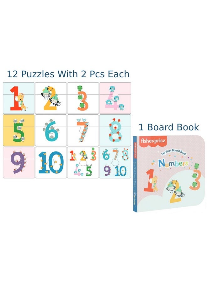 Fisher Price My First Numbers Puzzles and Board Book for 3+ Yrs Kids | 12 Puzzles with 2 Pcs Each and 1 Board Book