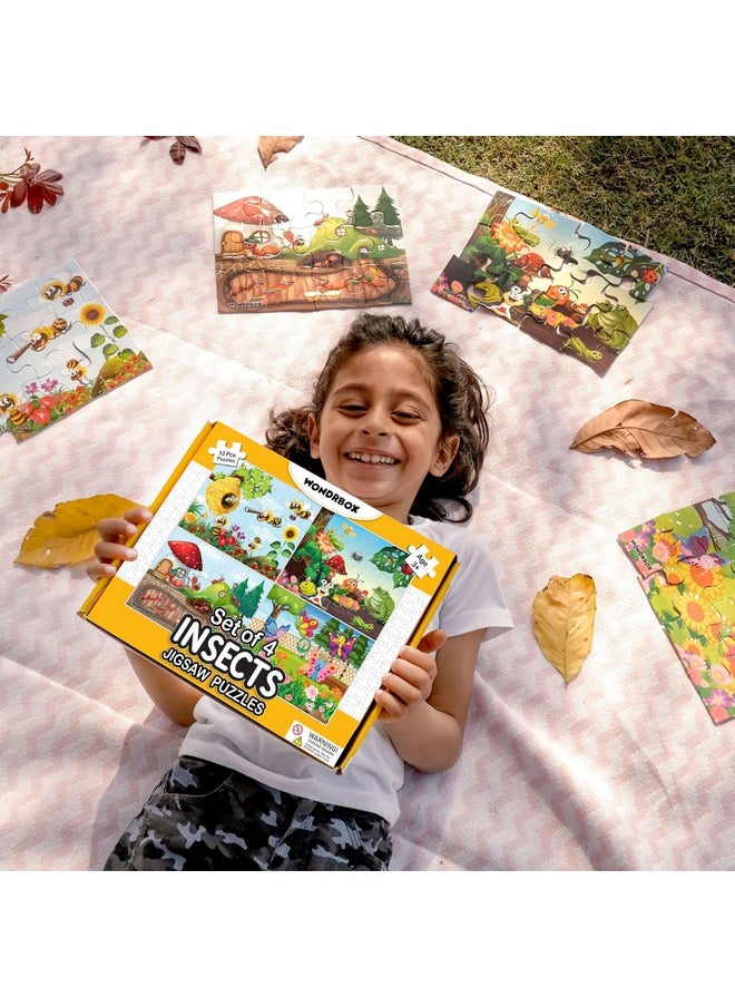 WONDRBOX 12 pcs Insect Jigsaw Puzzle for Kids| 4 Puzzles in a Box | Educational Learning Birthday Return Gift for Kids Ages 3 4 5 6 7 Year Old Boys and Girls