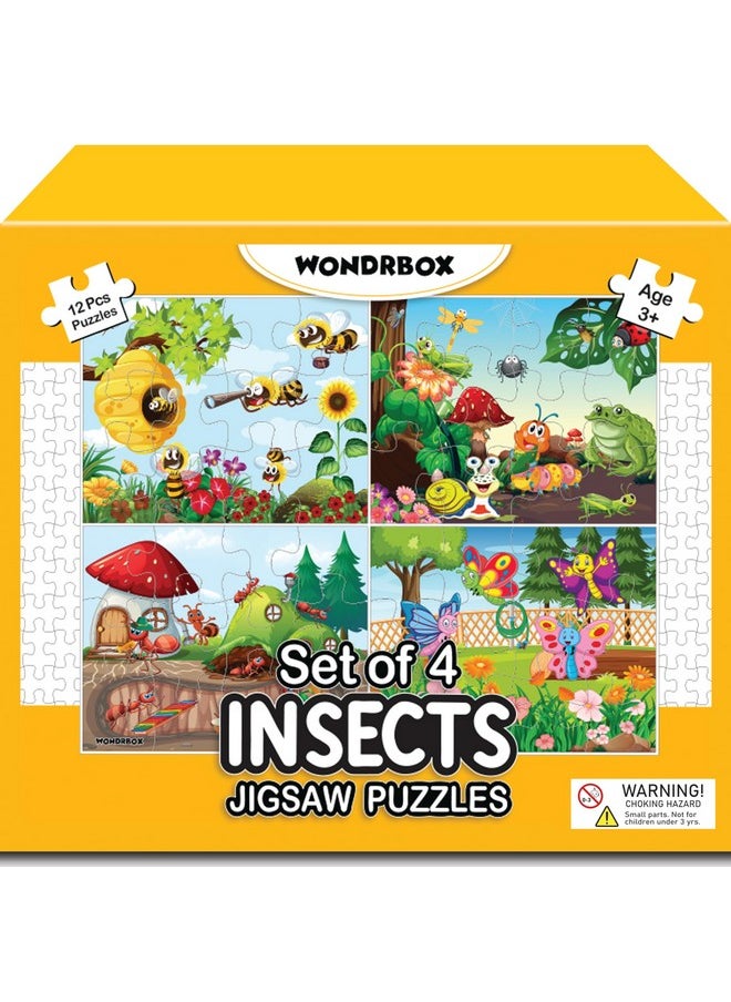WONDRBOX 12 pcs Insect Jigsaw Puzzle for Kids| 4 Puzzles in a Box | Educational Learning Birthday Return Gift for Kids Ages 3 4 5 6 7 Year Old Boys and Girls