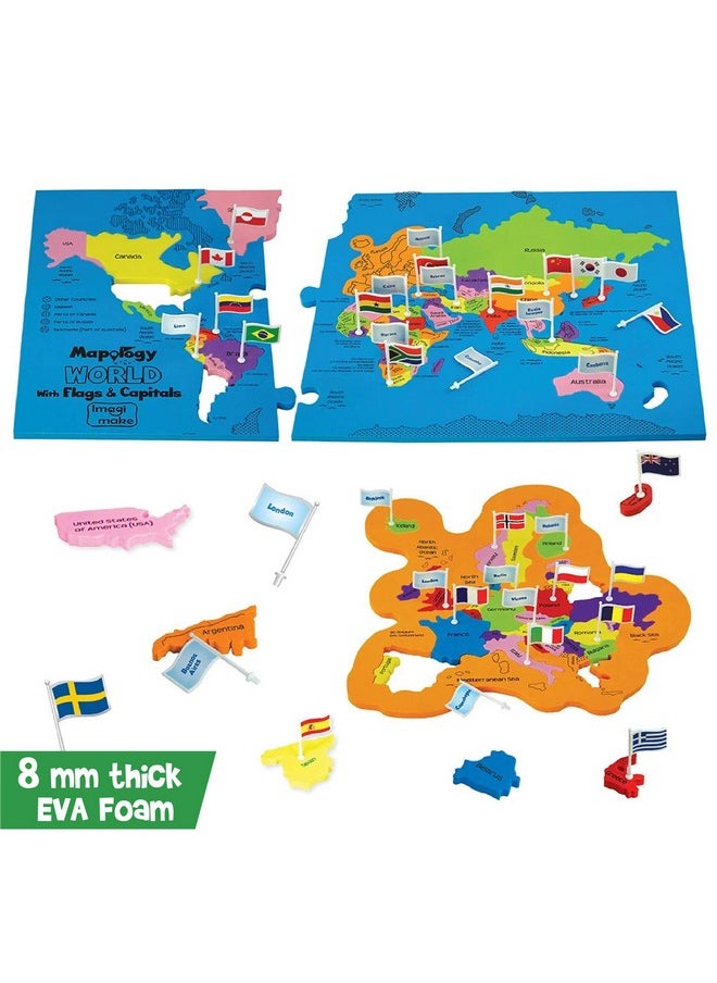 Imagimake : Mapology World With Flags & Capitals- With Country Shaped Pieces- Jigsaw Puzzle And Educational Toy For Boys And Girls Above 5 Years- Excellent Birthday Gift - 6 Pieces, Kid