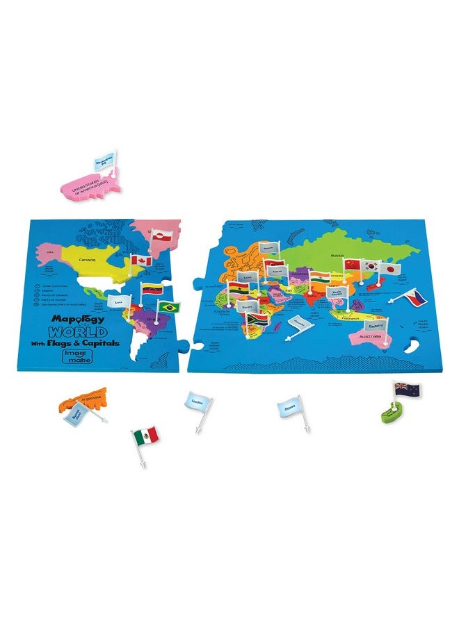 Imagimake : Mapology World With Flags & Capitals- With Country Shaped Pieces- Jigsaw Puzzle And Educational Toy For Boys And Girls Above 5 Years- Excellent Birthday Gift - 6 Pieces, Kid