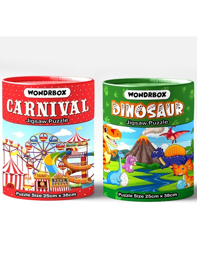WONDRBOX 60 pcs Dinosaur and Carnival Jigsaw Puzzle Combo Pack for Kids | Educational Learning Birthday Return Gifts for Kids Ages 5 6 7 8 9 10 11 12 Year Old Boys and Girls