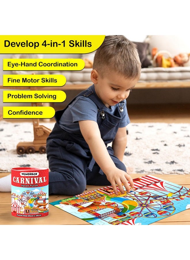 WONDRBOX 60 pcs Dinosaur and Carnival Jigsaw Puzzle Combo Pack for Kids | Educational Learning Birthday Return Gifts for Kids Ages 5 6 7 8 9 10 11 12 Year Old Boys and Girls