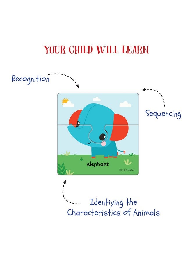 Fisher Price My First Animals Puzzles and Board Book for 3+ Yrs Kids | 12 Puzzles with 2 Pcs Each