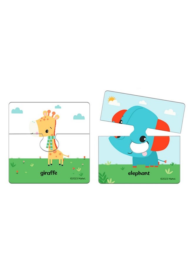 Fisher Price My First Animals Puzzles and Board Book for 3+ Yrs Kids | 12 Puzzles with 2 Pcs Each