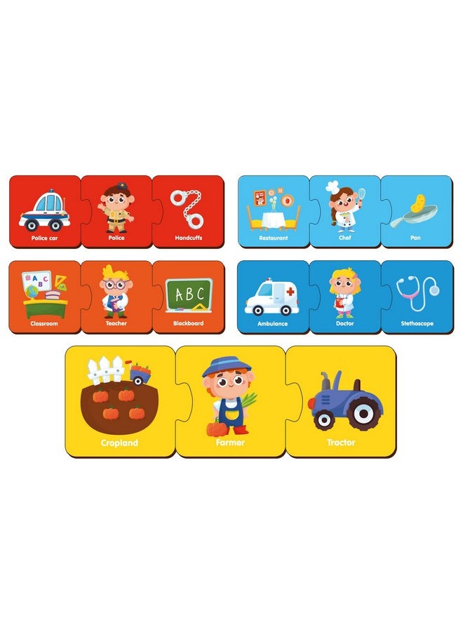 Mini Leaves Profession 3 Piece Wooden Puzzle Set of 5 Matching Puzzle, Montessori Early Educational Pre School Puzzle Toys for 2+ Years Kid