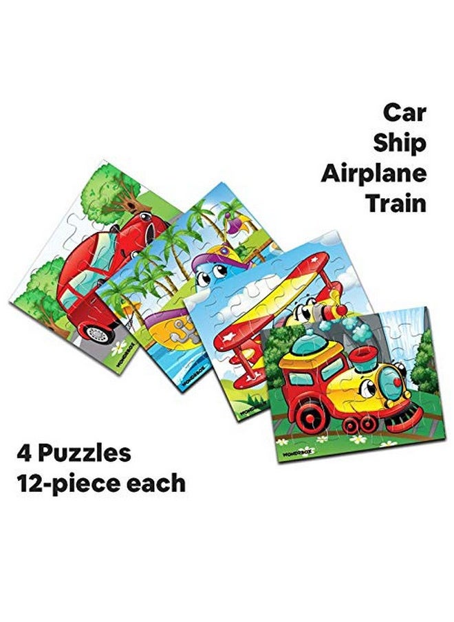 WONDRBOX 12 pcs Transport Jigsaw Puzzle for Kids| 4 Puzzles in a Box | Educational Learning Birthday Return Gifts for Kids Ages 3 4 5 6 7 Year Old Boys and Girls