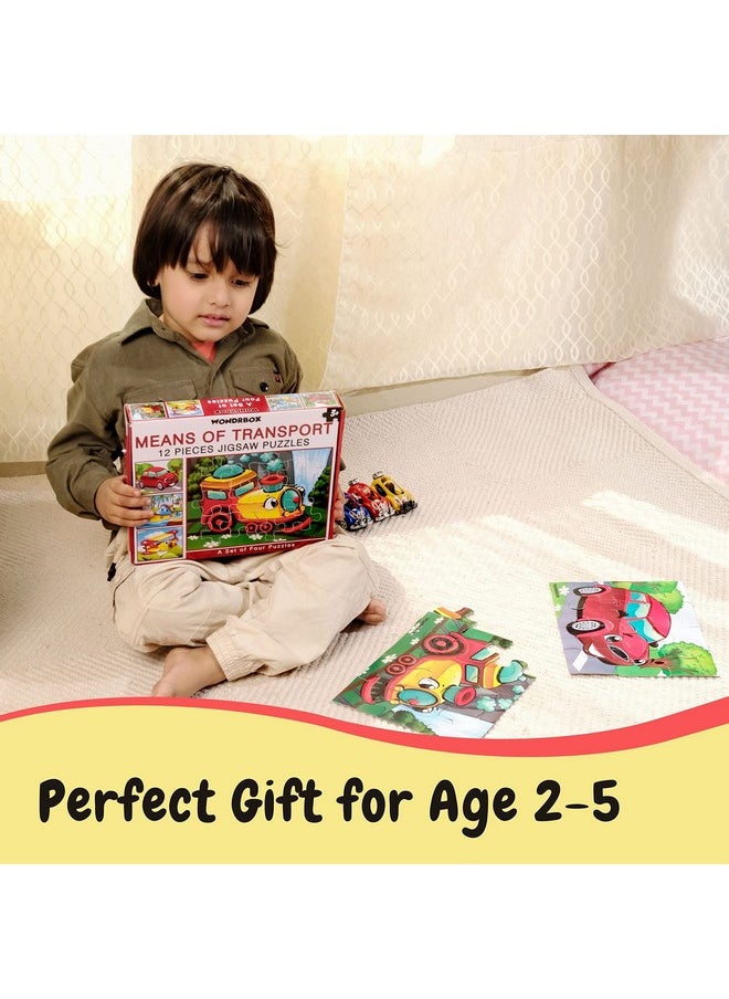 WONDRBOX 12 pcs Transport Jigsaw Puzzle for Kids| 4 Puzzles in a Box | Educational Learning Birthday Return Gifts for Kids Ages 3 4 5 6 7 Year Old Boys and Girls