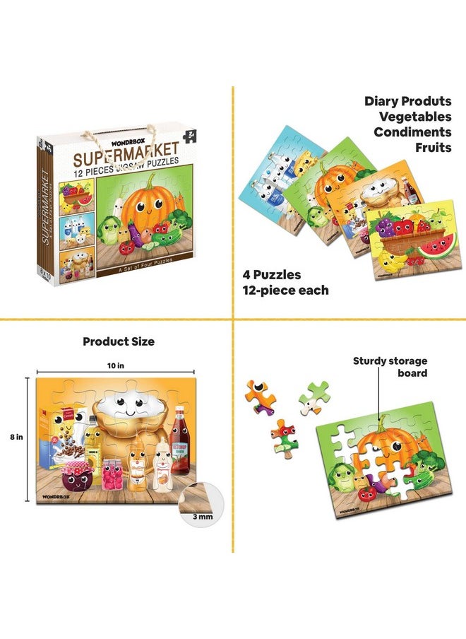 WONDRBOX Set of 3 Jigsaw Puzzles(Animals, Supermarket, Transport, Seasons and Insect) | Educational Learning Birthday Gift for Kids Ages 3 4 5 6 7 Year Old Boys and Girls
