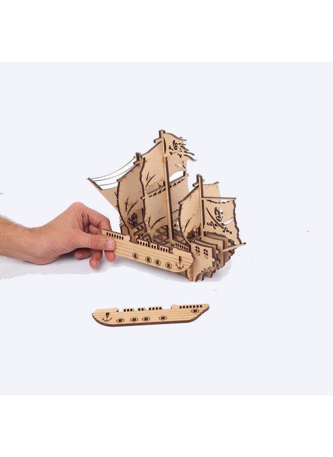 Webby DIY Wooden 3D Pirate Ship Puzzle Kit, Show Piece, Home & Office Table Decoration, Birthday Gift for Kids, 15 Pcs