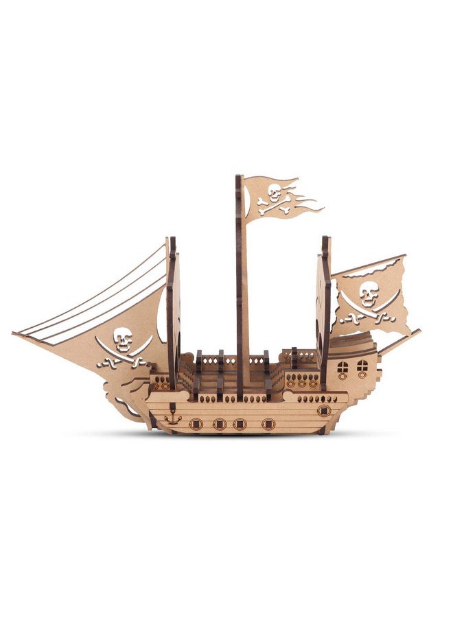 Webby DIY Wooden 3D Pirate Ship Puzzle Kit, Show Piece, Home & Office Table Decoration, Birthday Gift for Kids, 15 Pcs
