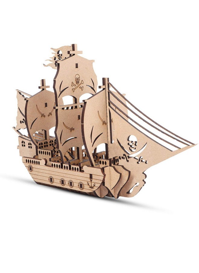 Webby DIY Wooden 3D Pirate Ship Puzzle Kit, Show Piece, Home & Office Table Decoration, Birthday Gift for Kids, 15 Pcs
