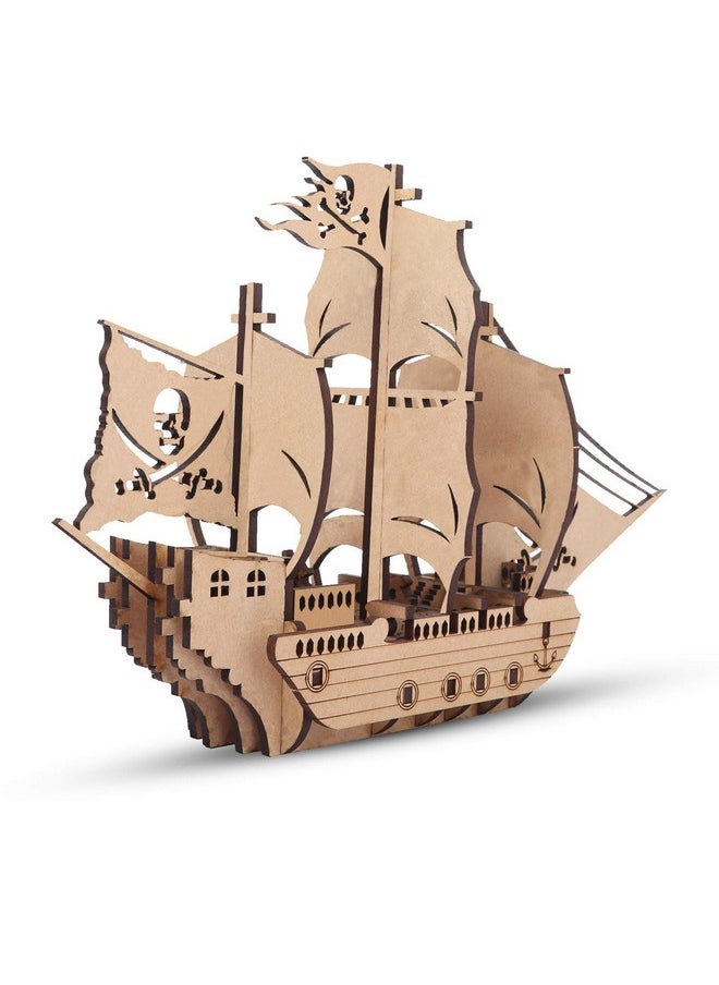 Webby DIY Wooden 3D Pirate Ship Puzzle Kit, Show Piece, Home & Office Table Decoration, Birthday Gift for Kids, 15 Pcs