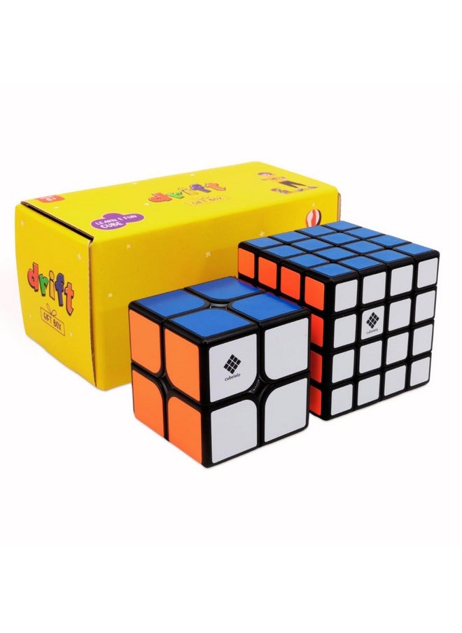 Cubelelo Drift 2x2 & 4x4 Black Gift Box | Smooth & Durable Puzzle Set for Enthusiasts and Beginners | Perfect for Kids & Adults, Ultimate Brain-Teasing Fun