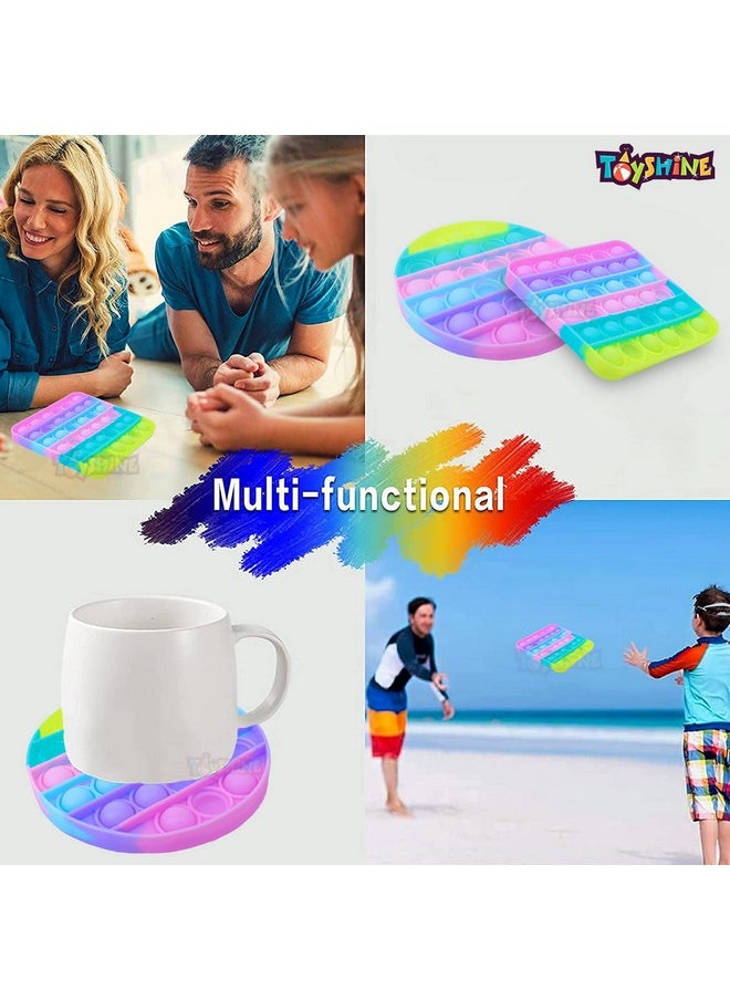 Toyshine Pack of 2- Circle and Square- Fidget Popping Sounds Toy, BPA Free Silicone, Push Bubbles Toy for Autism Stress Reliever, Sensory Toy - Light Color - Pop It Toy