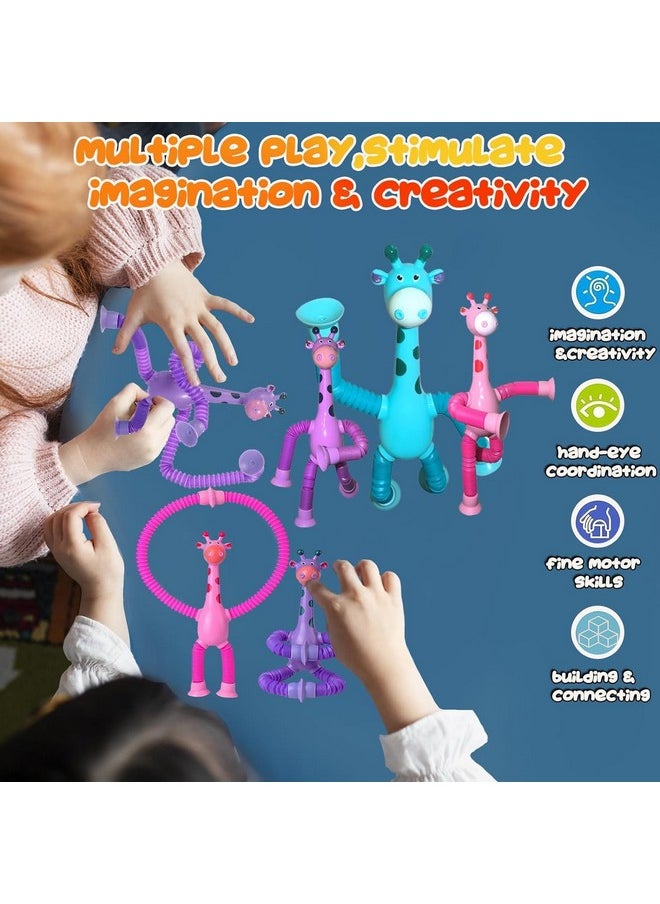 Magicwand【Pack of 3】 Telescopic Suction Cup Cartoon Giraffe Sensory Tubes with Lights for Toddler【Multi-Colored】