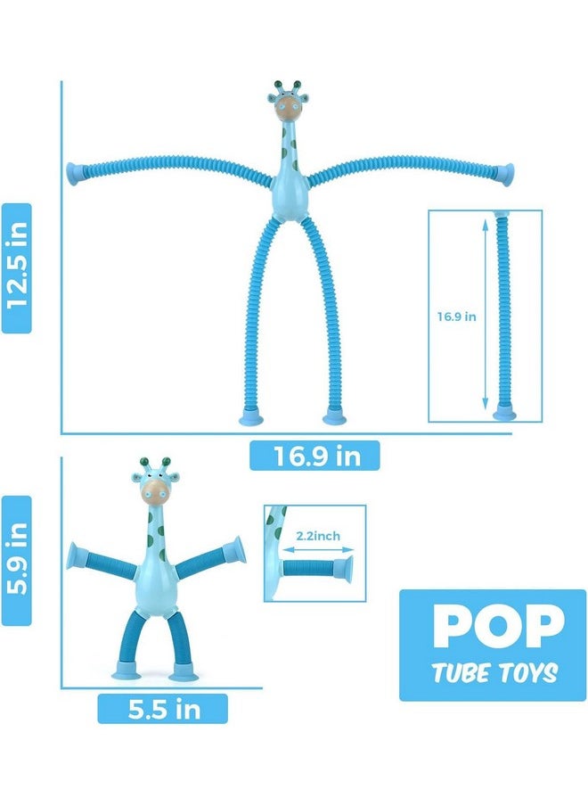 Magicwand【Pack of 3】 Telescopic Suction Cup Cartoon Giraffe Sensory Tubes with Lights for Toddler【Multi-Colored】