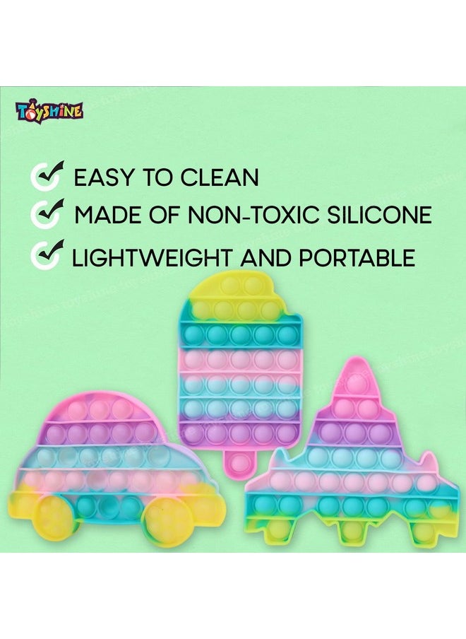 Toyshine Pack of 3 -Car, Fighter Jet,Ice Cream Fidget Popping Sounds Toy, BPA Free Silicone, Push Bubbles Toy for Autism Stress Reliever, Sensory Toy Pop It Toys
