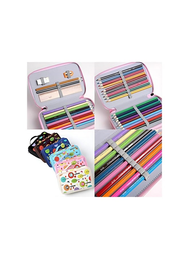 Happy Kids 32 Slots 2 Layers Artist Pencil Pouch Nature Art Canvas Pencil Box (Blue)