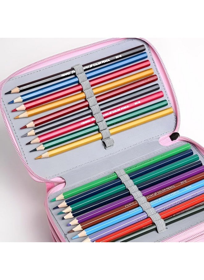 Happy Kids 32 Slots 2 Layers Artist Pencil Pouch Nature Art Canvas Pencil Box (Blue)