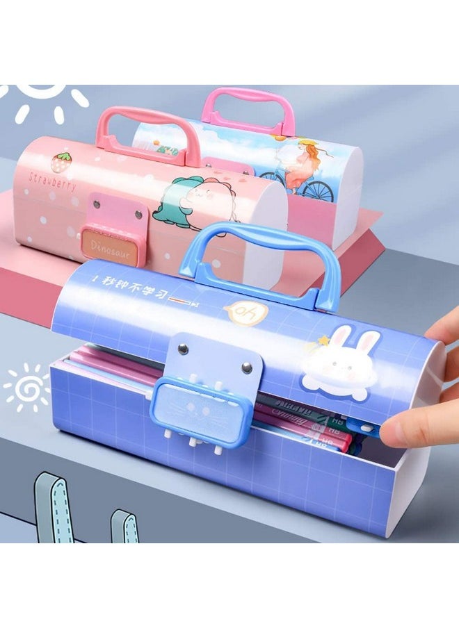 SAJANI Multi-Functional Pencil Box with Double Password Lock, Stationary Organizer Case, Suitcase Style Pencil Case for Boys & Girls (Pack of 1) (Dinosaur-Purple)