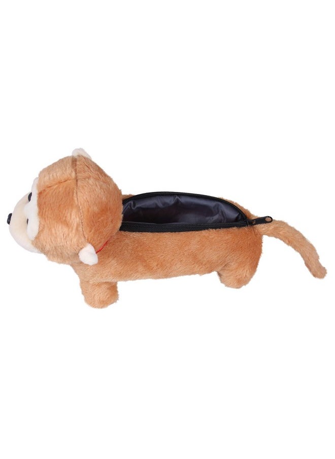 Tickles Brown Plush Soft Monkey Pen Pencil Pouch for Kids School with Zipper 23 cm