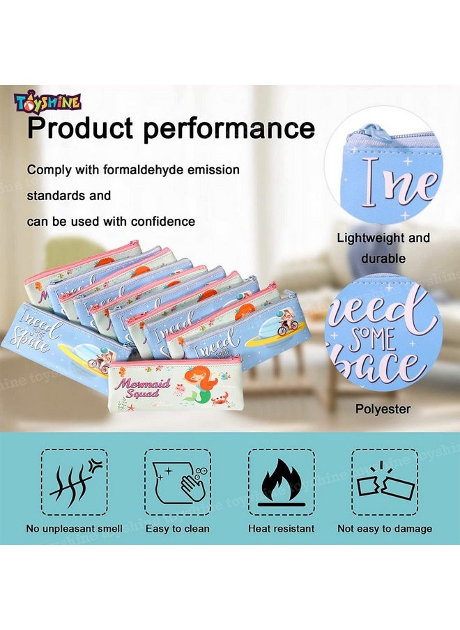 Toyshine Pack Of 12 Space & Mermaid Soft Pencil Storage Case Pouch With Stationery, Kids School Supply Organizer Students Stationery Pouch For Girls, Return Gift Birthday Party - Fabric, Multicolor