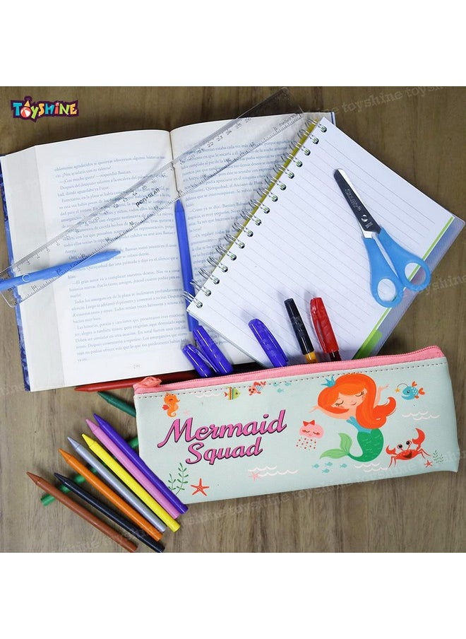 Toyshine Pack Of 12 Space & Mermaid Soft Pencil Storage Case Pouch With Stationery, Kids School Supply Organizer Students Stationery Pouch For Girls, Return Gift Birthday Party - Fabric, Multicolor