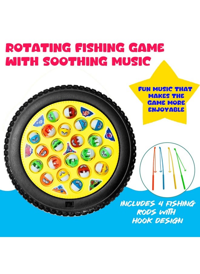 VGRASSP Fishing Game Toy Set with Rotating Board | Now with Music On/Off Switch for Quiet Play | Includes 21 Fish and 4 Fishing Poles | Safe and Durable Gift for Toddlers and Kids(Fishing Game Small)
