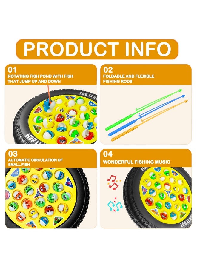 VGRASSP Fishing Game Toy Set with Rotating Board | Now with Music On/Off Switch for Quiet Play | Includes 21 Fish and 4 Fishing Poles | Safe and Durable Gift for Toddlers and Kids(Fishing Game Small)