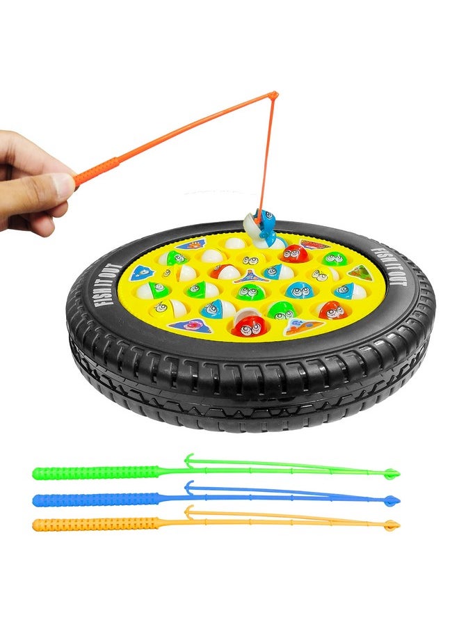 VGRASSP Fishing Game Toy Set with Rotating Board | Now with Music On/Off Switch for Quiet Play | Includes 21 Fish and 4 Fishing Poles | Safe and Durable Gift for Toddlers and Kids(Fishing Game Small)