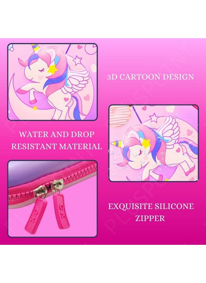 PLUSPOINT 3D Unicorn Pencil case Large Capacity Premium Stylish EVA Case Embossed Compass, School Supply Organizer for Students, Stationery Box, Cosmetic Zip Pouch Bag (Big Unicorn-Pink)
