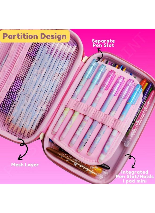 PLUSPOINT 3D Unicorn Pencil case Large Capacity Premium Stylish EVA Case Embossed Compass, School Supply Organizer for Students, Stationery Box, Cosmetic Zip Pouch Bag (Big Unicorn-Pink)