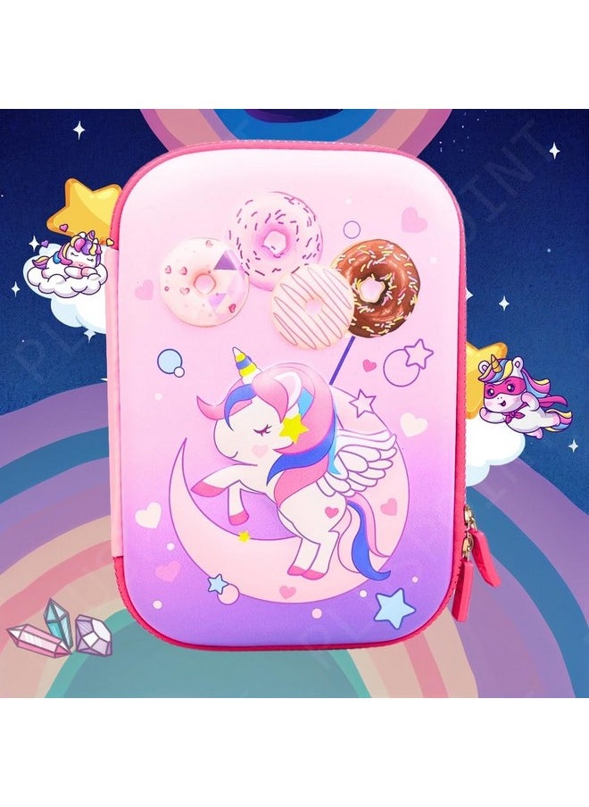 PLUSPOINT 3D Unicorn Pencil case Large Capacity Premium Stylish EVA Case Embossed Compass, School Supply Organizer for Students, Stationery Box, Cosmetic Zip Pouch Bag (Big Unicorn-Pink)