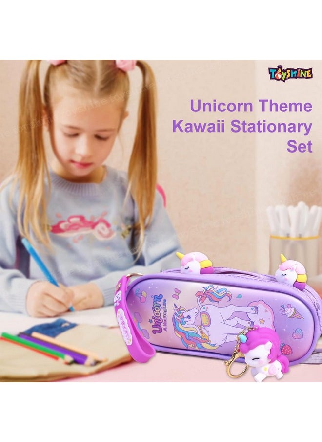 Toyshine 3 Pc Unicorn Theme Kawaii Stationary Set for Kids Aesthetic Stationery Items for School & College Students - Model B